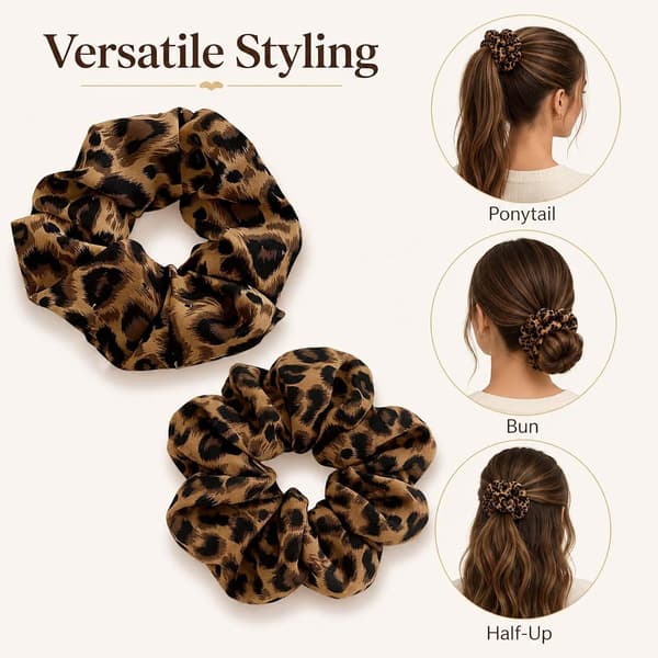 2-pack överdimensionerade scrunchies i mörkt leopardmönstrat satin för kvinnor