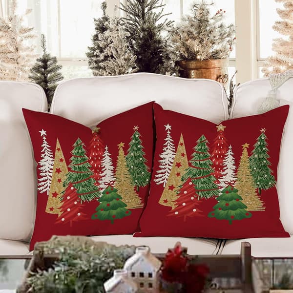 Julepynt julepudebetræk 45x45 cm, sæt med 2 røde dekorative pudebetræk vinter julepuder til festlig dekoration red