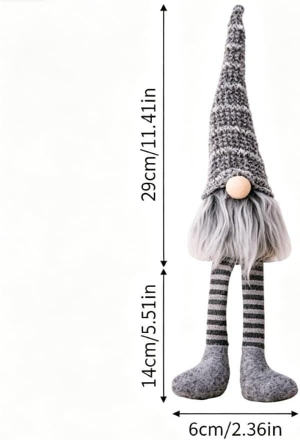 Julrandig stickad mössa långbent tomte-docka 8x8x40cm tecknad, grå gray