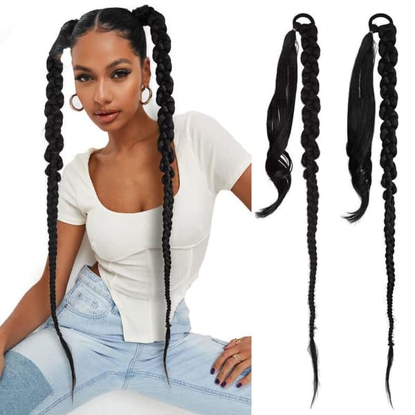 Svarte Twist Braids Hekle Hårforlengelser (2 stk)