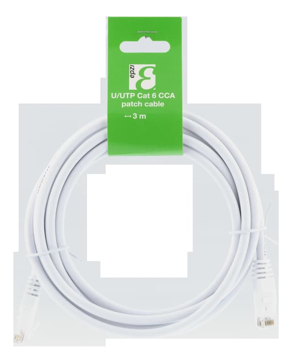 U/UTP Cat6 patchkabel, CCA, 3m, 250MHz, hvid