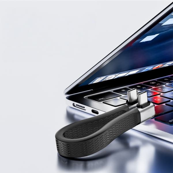 USB4.0 täysin varusteltu USB-C–USB-C-kaapeli kulmikkailla liittimillä molemmissa päissä, 240 W lataus, 40 Gbps data, TPE, 13 cm