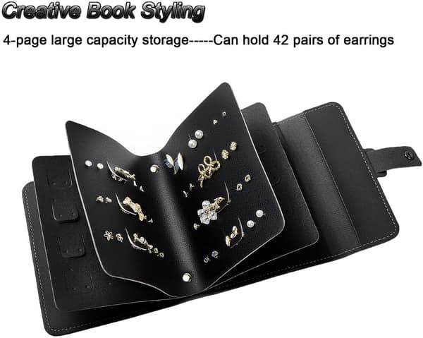 Øredobberholder Organizer med sammenleggbar bokdesign, svart black