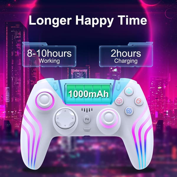 Trådløs controller til PS4 med LED-belysning, fjernbetjening til PS4 med dobbelt stød, seks-akset sensor, spilcontroller