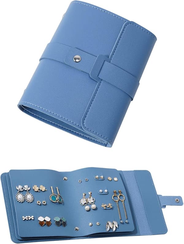 Øreringeholder Organizer med foldbart bogdesign, blå blue