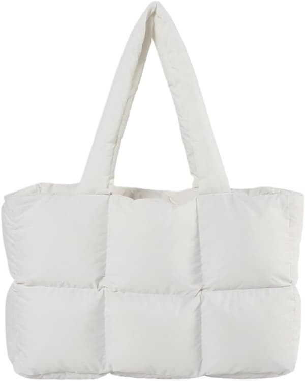 Stor kapacitet mjuk axelväska, dunbomullsväska, molnmönstrade crossbody-väskor, lämplig för höst och vinter.(Vit) white