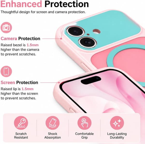 iPhone 17 Magnetisk deksel i kontrastfarger, rosa iphone17