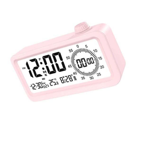 Oppladbar smart vekkerklokke med LCD, nattlys og nedtellingstimer Rosa Pink