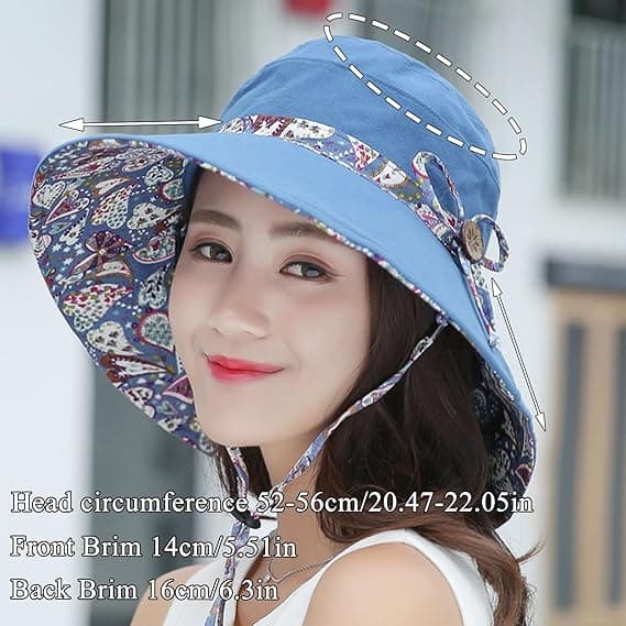 Dame Solhat UPF50+ Sommer Foldbar Strand Vendbar Hat Udendørs Bredskyggede Kasket Blue