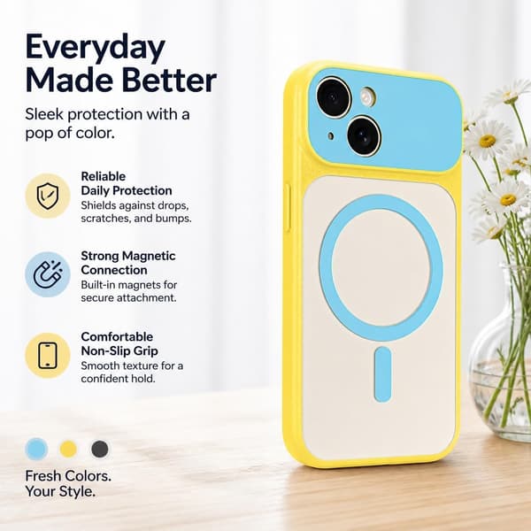 iPhone 15 Magnetisk Cover Kontrast Candy Farve, Hvid iphone15