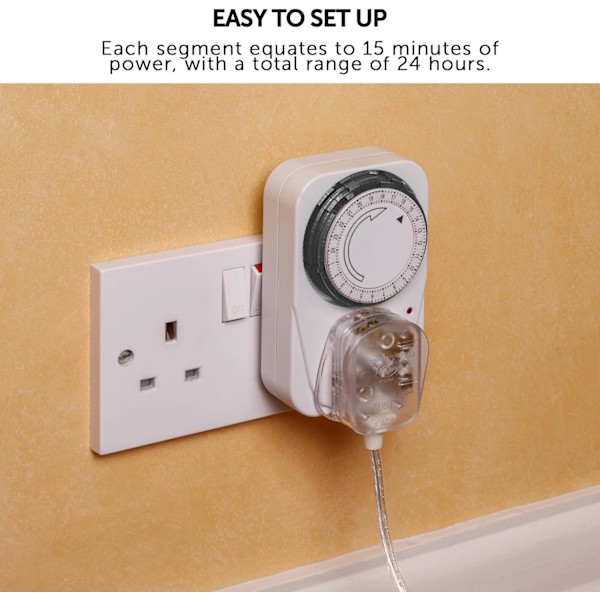 24-timmars Segment Timer Switch - Energisparplugg Standardstorlek - Programmerbar Tidskontroller