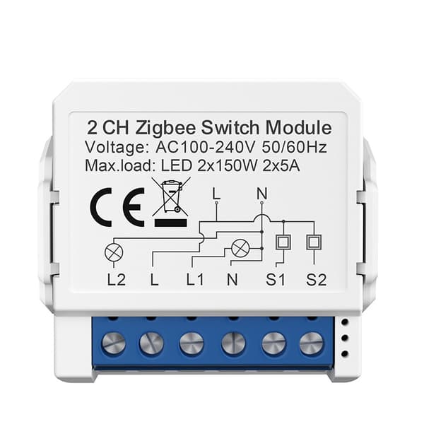 ZigBee Smart Switch Modul - 2-veis, hvit, ministørrelse