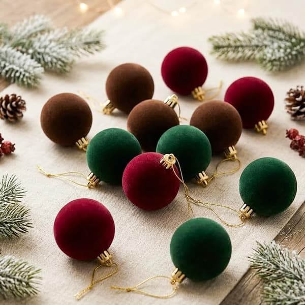 Flockade julgranskulor 2-pack, vinröd: 6 cm burgundy