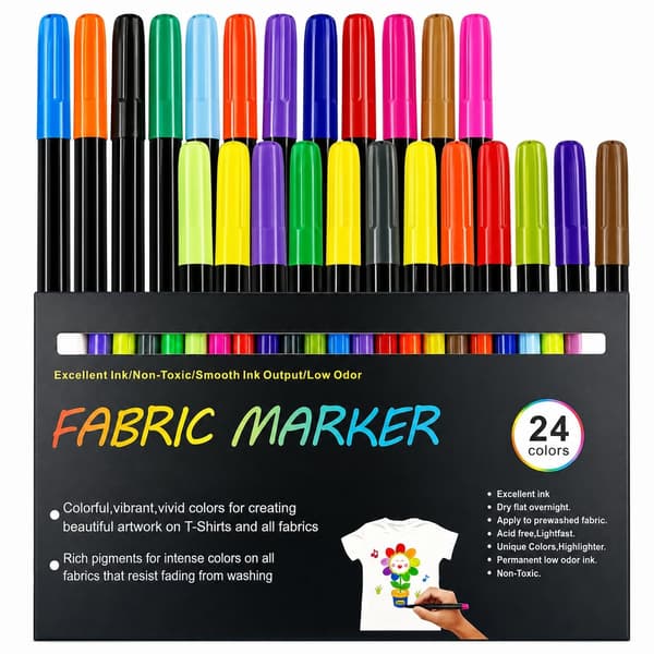 24 färger tygpennor set - Mångsidiga textilpennor för kläder, canvas och DIY-konst
