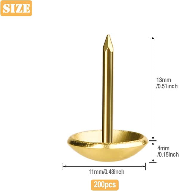 Förpackning med 200 möbelspikar, imitation guld, en storlek