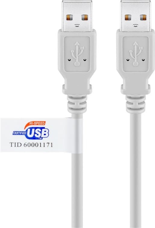 USB-A-kabel, sertifisert, 2 m, grå