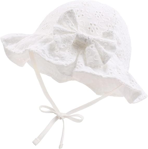 Solhat til spædbørn med broderede blomster, spædbarns bøllehatte, sommerhat til små piger white M