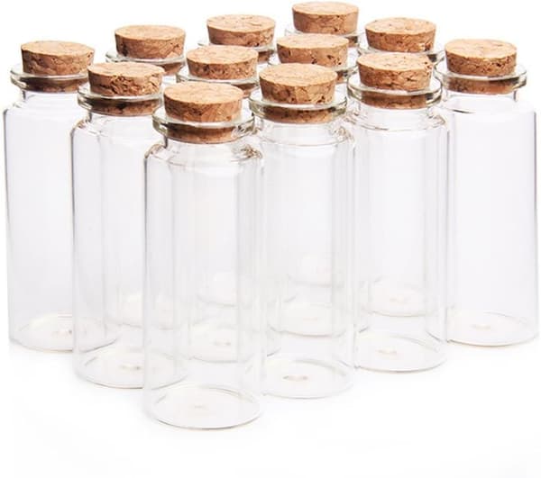 Mini 30 ml glasburkar (3 cm x 7 cm) med kork och träproppar, önskeflaskor/meddelandeflaskor (12 stycken)