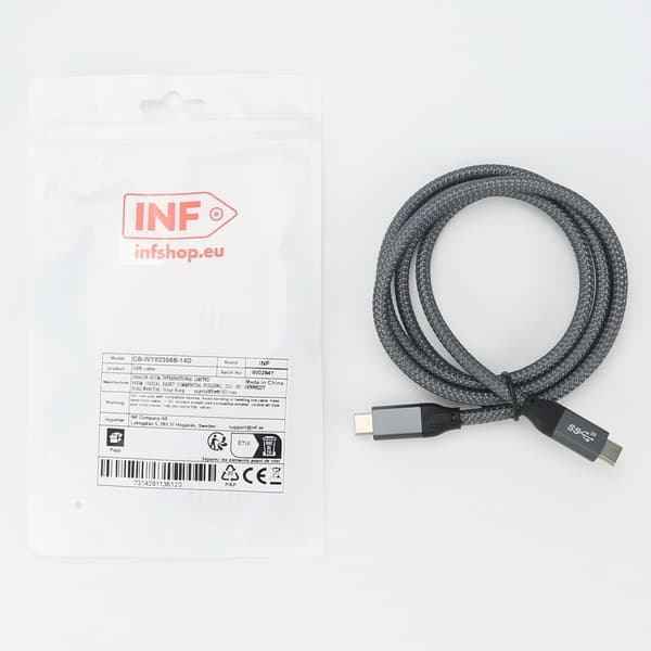 100W USB-C til USB-C-kabel - 20 Gbps data og 4K video - Kompatibel med bærbare datamaskiner, nettbrett og telefoner 1m