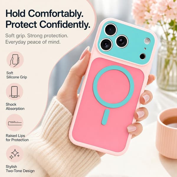 iPhone 17 Pro Max magnetisk deksel med kontrastfarger, rosa iphone17PROMAX