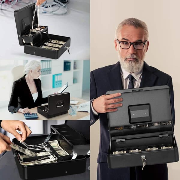 Låsbar metalsafe, stor kapacitet, med lås - Sort
