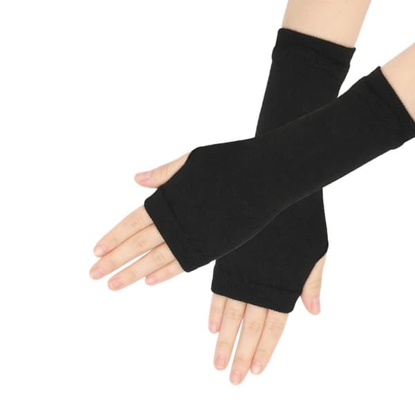 Stribede fingerløse vanter, strikkede armvarmere med tommelfingerhuller, sort Black