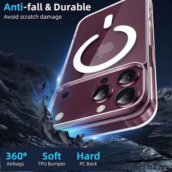 Skyddsfodral för iPhone 18 Pro, stötdämpande hårt med magnetisk ring - 2 härdade glas Transparent