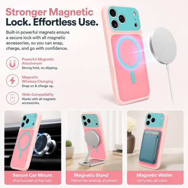 iPhone 18 Pro Magnetisk Cover Kontrast Candy Farve, Pink iphone 18PRO
