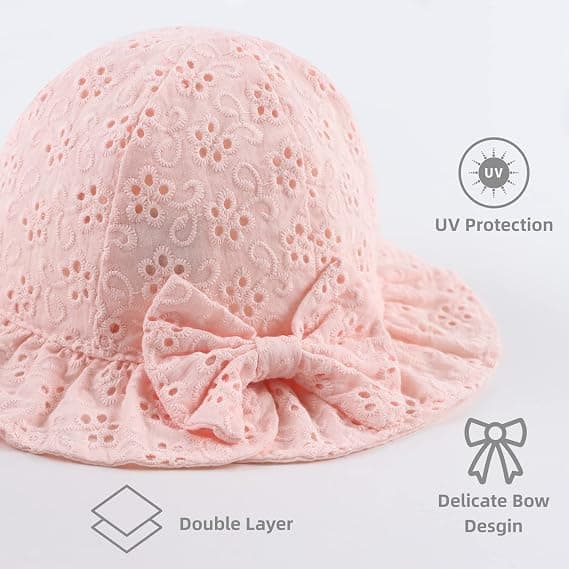 Solhat til spædbørn med broderede blomster, spædbarns bøllehatte, sommerhat til små piger pink L
