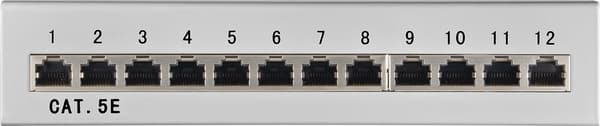 CAT 5e mini/desktop patchpanel, 12 porter (1 HE)