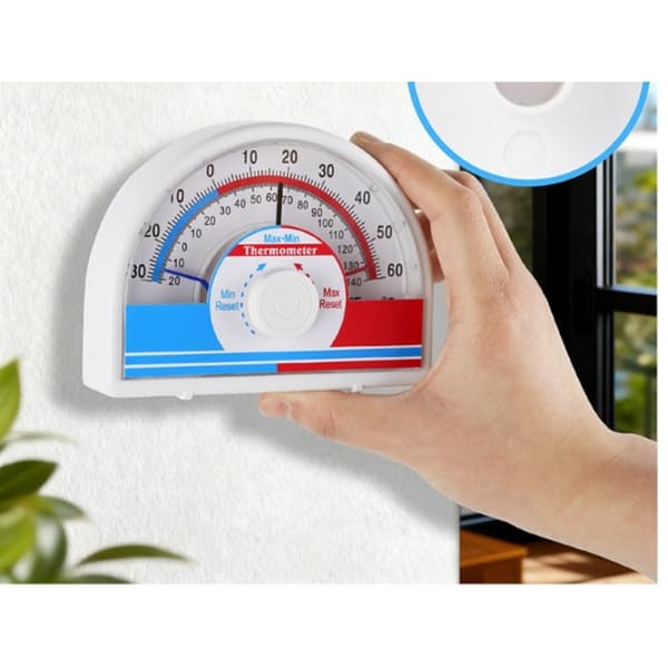 Max-Min Høj-Lav Temperaturmåler Termometer, Hvid 430 Rustfrit Stål & Glas, Manuel Nulstilling, Indendørs & Udendørs, Batterifri