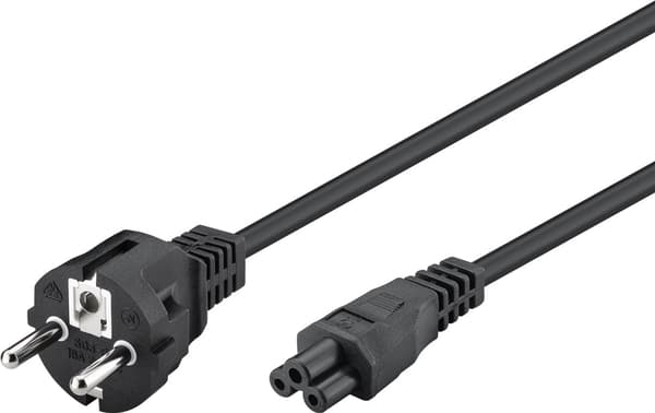 Strømkabel med jordstik, 1 m, sort