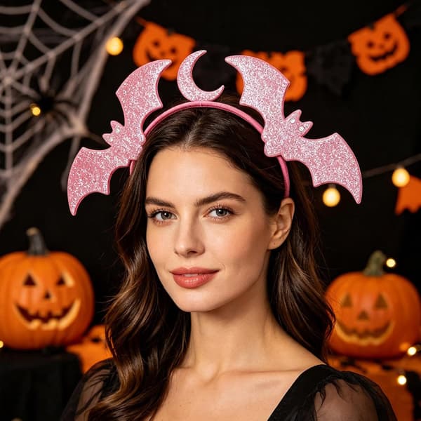 Vaaleanpunainen kimalteleva lepakko-kuu-panta Halloween-hiusasusteet (17cm×18cm) pink