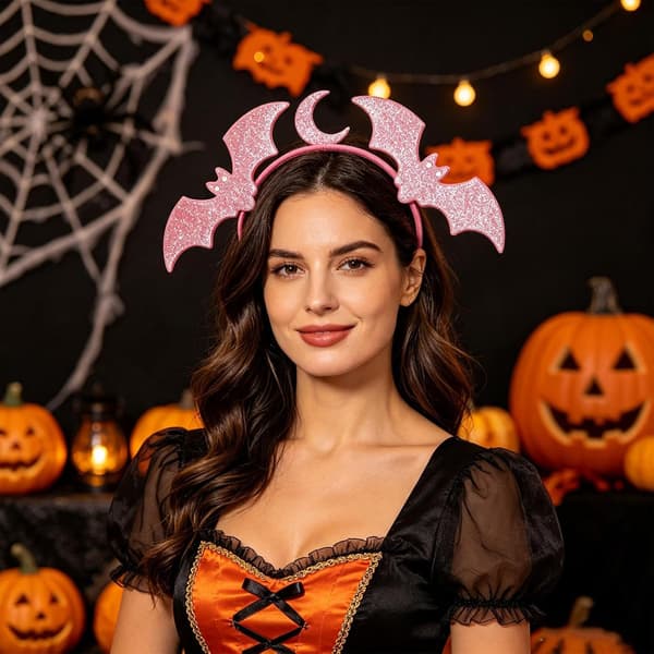 Vaaleanpunainen kimalteleva lepakko-kuu-panta Halloween-hiusasusteet (17cm×18cm) pink