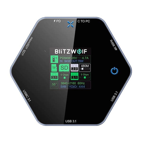 Blitzwolf 8-i-1 dockningsstation BW-TH16 USB 100W LCD Smart Display