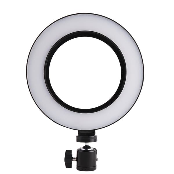Roterbar selfie-ring på stativ med LED-lys, 20 cm - Sort
