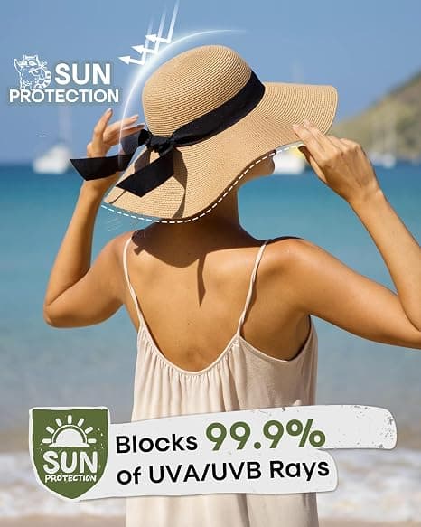 Dame Solstråhat Bred Skygge UPF 80 Sommerhat Sammenfoldelig Rul-op Floppy Strandhatte til Kvinder (kaffe) coffee
