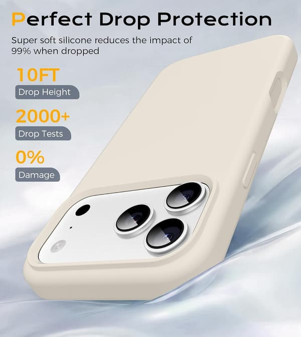 iPhone 17 Pro Max-deksel, flytende silikondeksel, antikkhvit iPhone17Promax
