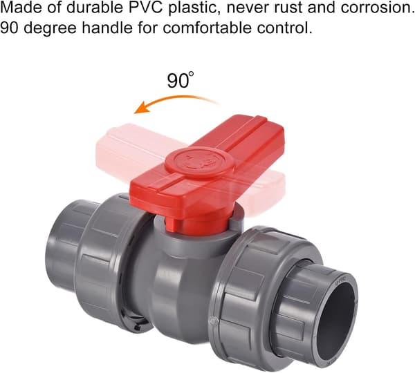 Dobbel union kuleventil, 32 mm innvendig diameter, pakke med 2, PVC push-fit stengeventil, grå