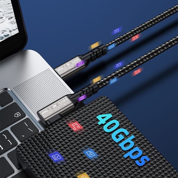 Vinklad USB4-datakabel 40 Gbps höghastighetskabel - Stöder 8K, 240W laddning och Thunderbolt 4/3 för bärbara datorer 1,5 m 1.5m