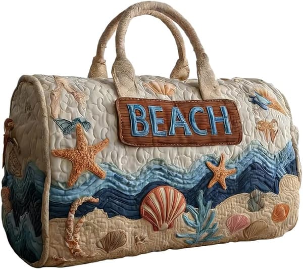 Kuststjärna Tryckt Quiltad Duffle Bag Ocean Patchwork Resväska Handväska Kvinnor Män Weekendväskor