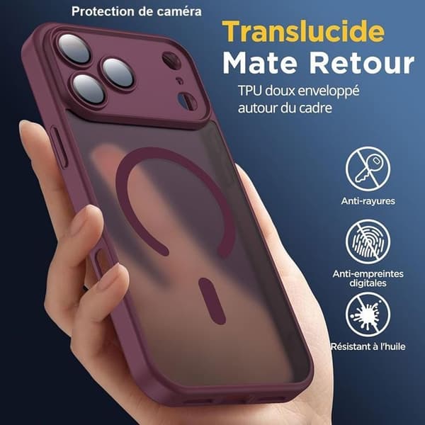 Etui til iPhone 18 Pro Max, beskyttelse med magnetisk sirkel og kameraglass - Bordeaux Bordeaux