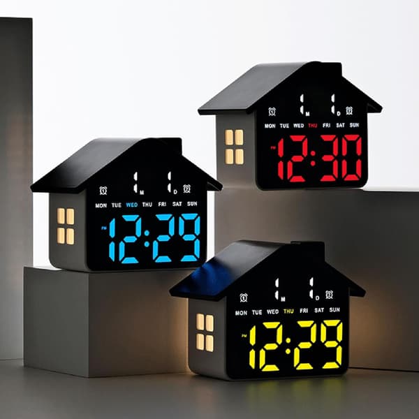 LED digital väckarklocka med 4 ljusstyrkor, vit skal gul yellow