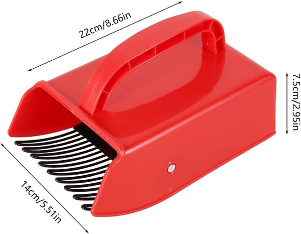 Blåbærplukker med metalkam, plastik blåbærrive, rød og sort