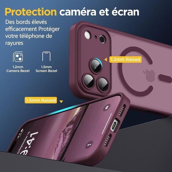 Etui til iPhone 18 Pro Max, beskyttelse med magnetisk sirkel og kameraglass - Bordeaux Bordeaux