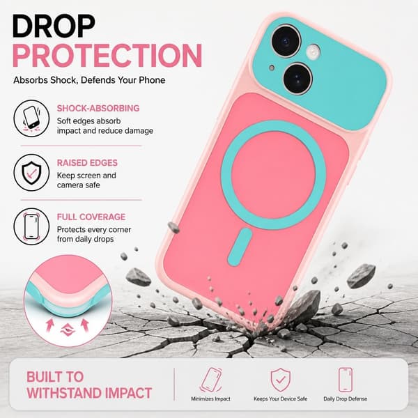 iPhone 15 magnetisk deksel i kontrastfarger, rosa iphone15
