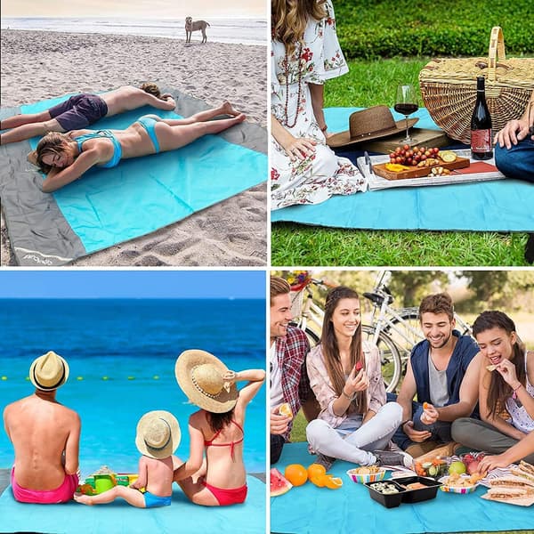 Strandfilt, Extra Stor 210 x 200cm Vattenresistent Sandtät Picknickfilt för Camping, Vandring, Picknick (Blå)