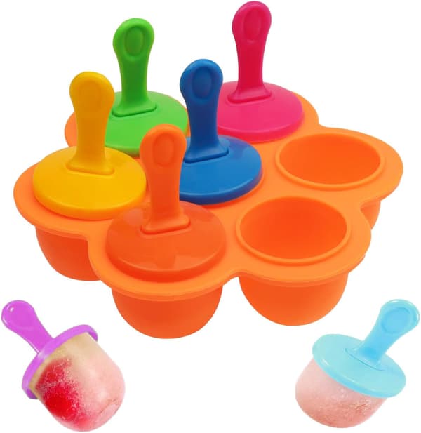 Ispinneformer for barn, ispinneformer i silikon, 7 hulrom popsicle-form med plastpinner, matfrysebrett