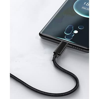 USB-A 2.0 - USB-C -kaapeli 3A pikalatauksella, musta, 1 m