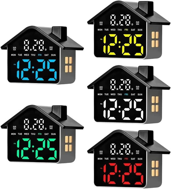 Hus LED Vækkeur 14,3x8x11cm Multifunktionsdisplay Justerbar (blå) blue